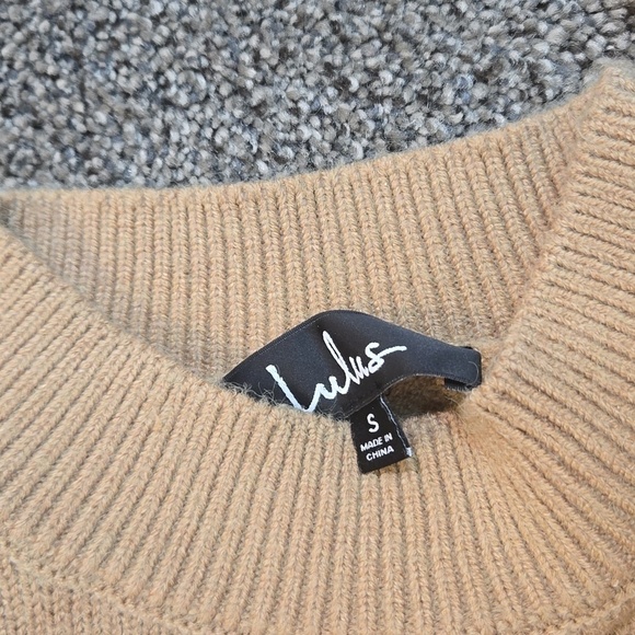 Lulus Women Tan Multi Knit Sweater Balloon Sleeves Crop Sweater sz S - Picture 8 of 8